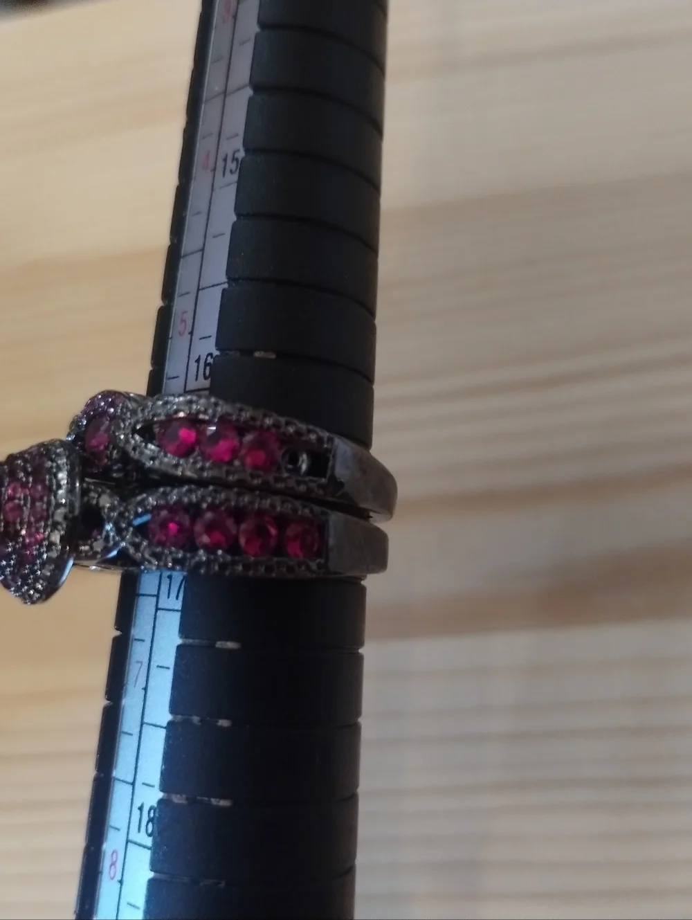 New Pink Gemstone Ring Set 2PC Black Tone  Stackable Statement Rings Size 6